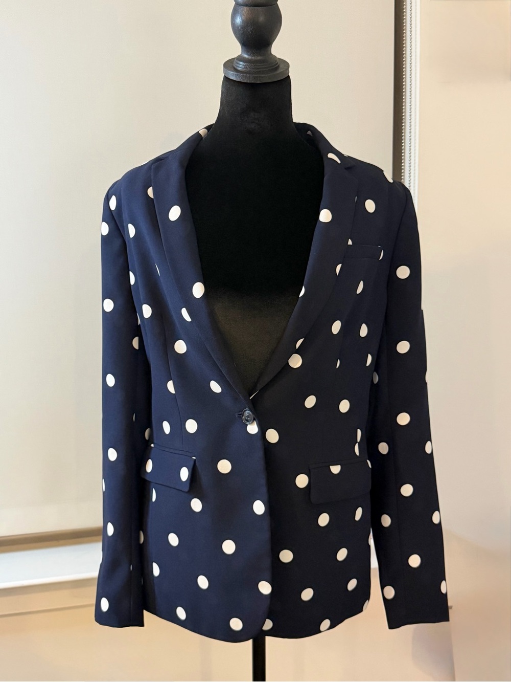 Banana Republic Navy and White Polka Dot Single-Button Blazer